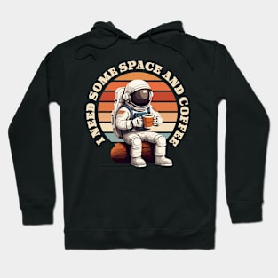 Astronaut Drinking Coffee Funny retro gift for space, astronomy, and coffee lovers Hoodie